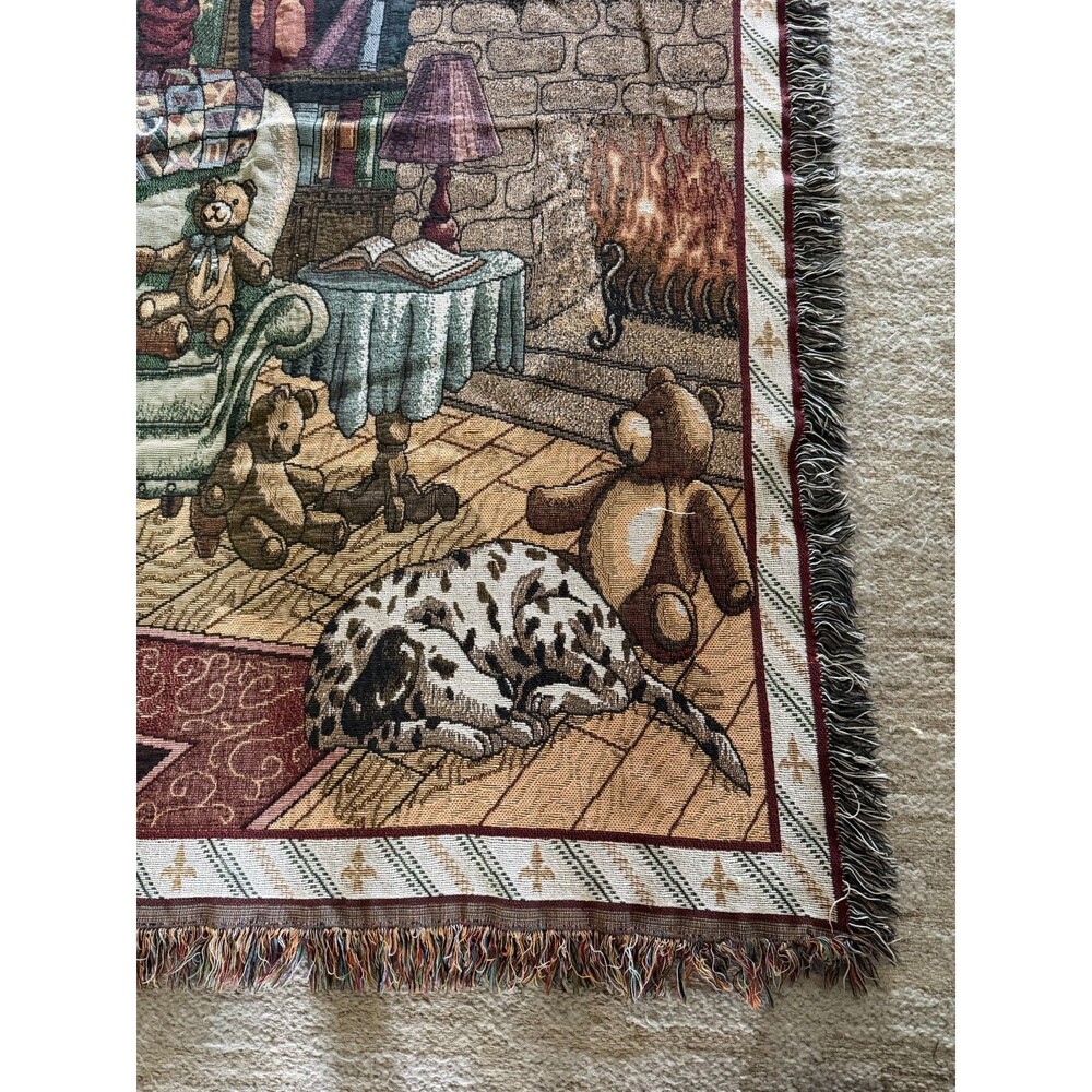 Teddy Bears by Fireplace Woven Tapestry Afghan Throw Blanket Dalmatian 66 X 46 - Picture 5 of 8